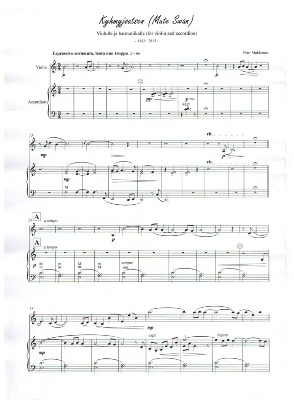 Kyhmyjoutsen viululle ja harmonikalle / Mute Swan for violin and accordion